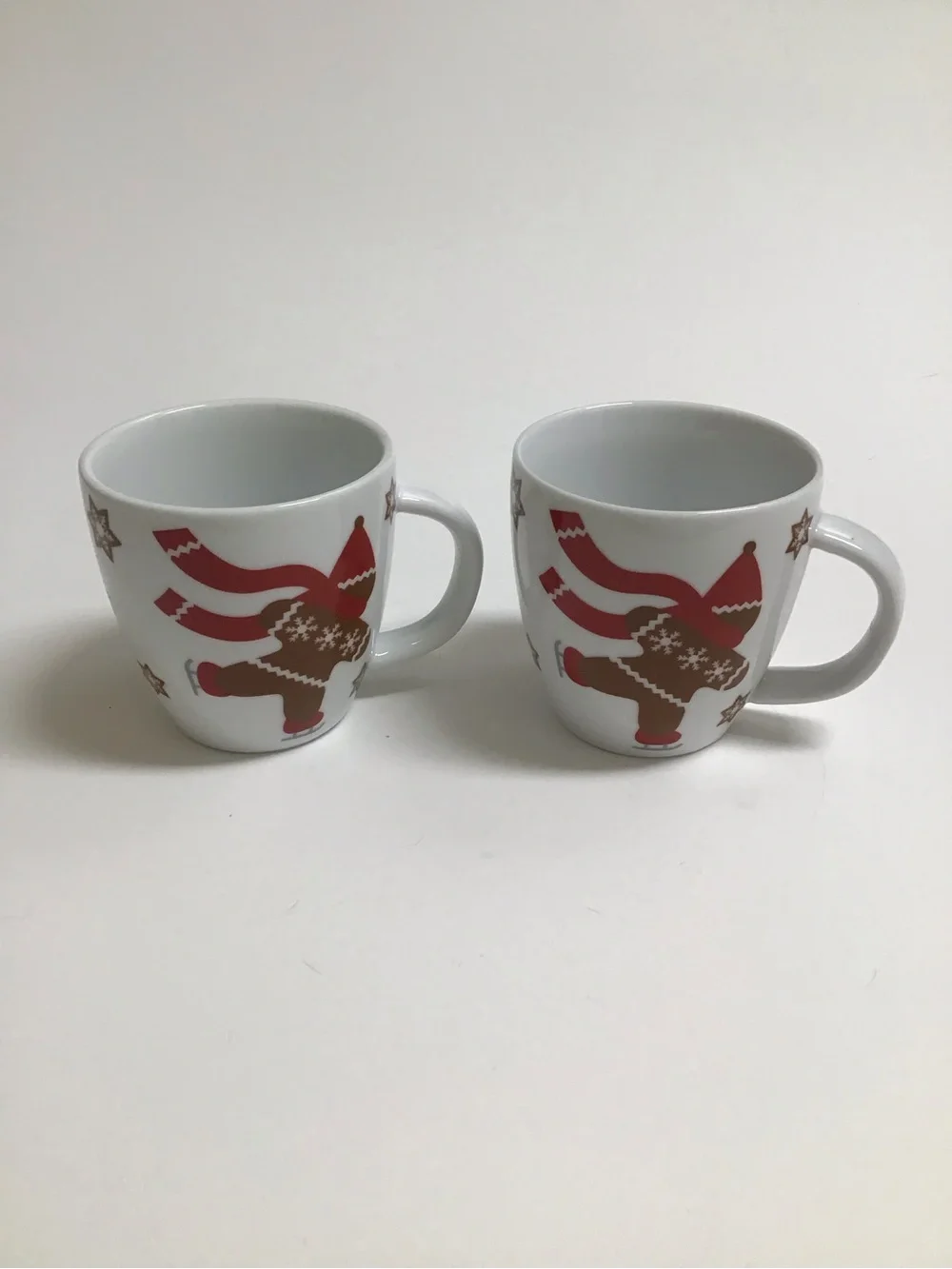 Crate & Barrel Christmas Espresso Mugs SET OF 2 Kids Gingerbread Man Snowflakes